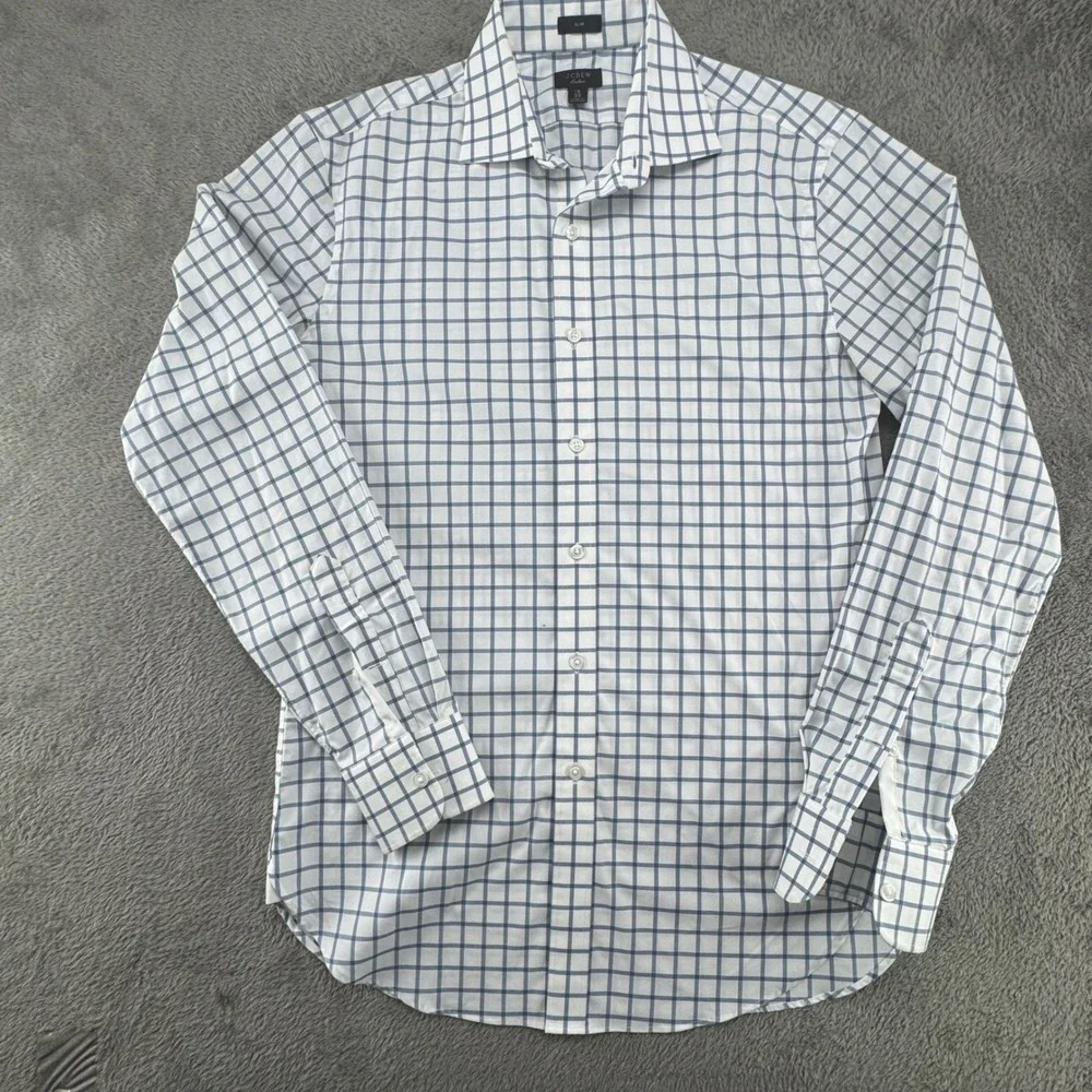 J. Crew Ludlow Slim Fit Dress Shirt‎ White Blue Check Mens 15 34